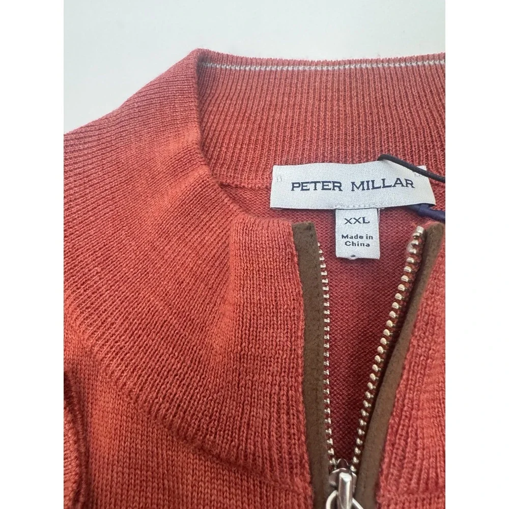NWT‎ Peter Millar Autumn Crest Quarter Zip Wool Blend Sweater BURNT Red XXL $250